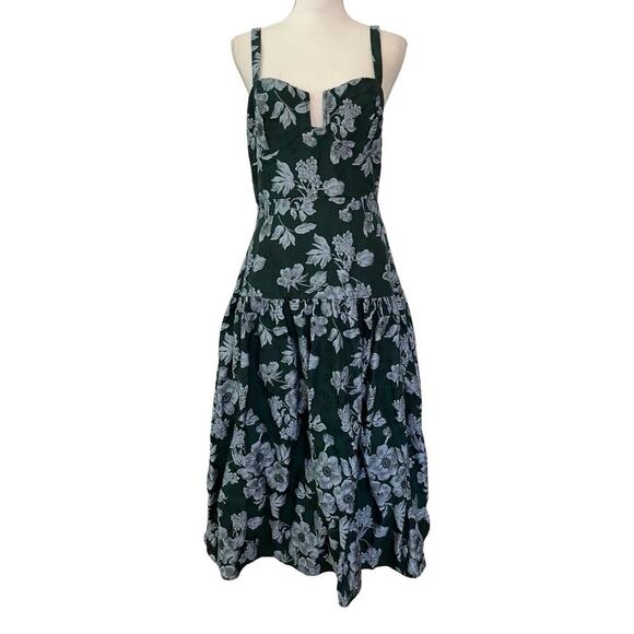 Lulus Dresses & Skirts - Lulus Major Flirtation Emerald Floral Jaquard‎ Midi Dress Size M Drop Waist